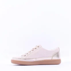 Women Caprice Manou Side Zip Lace Shoe - Cream Gold