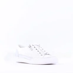 Women Caprice Manou Side Zip Lace Shoe - White Silver