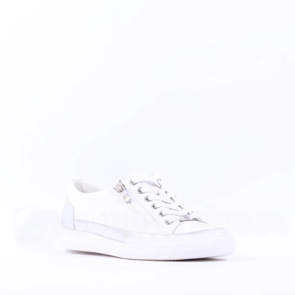 Women Caprice Manou Side Zip Lace Shoe - White Silver
