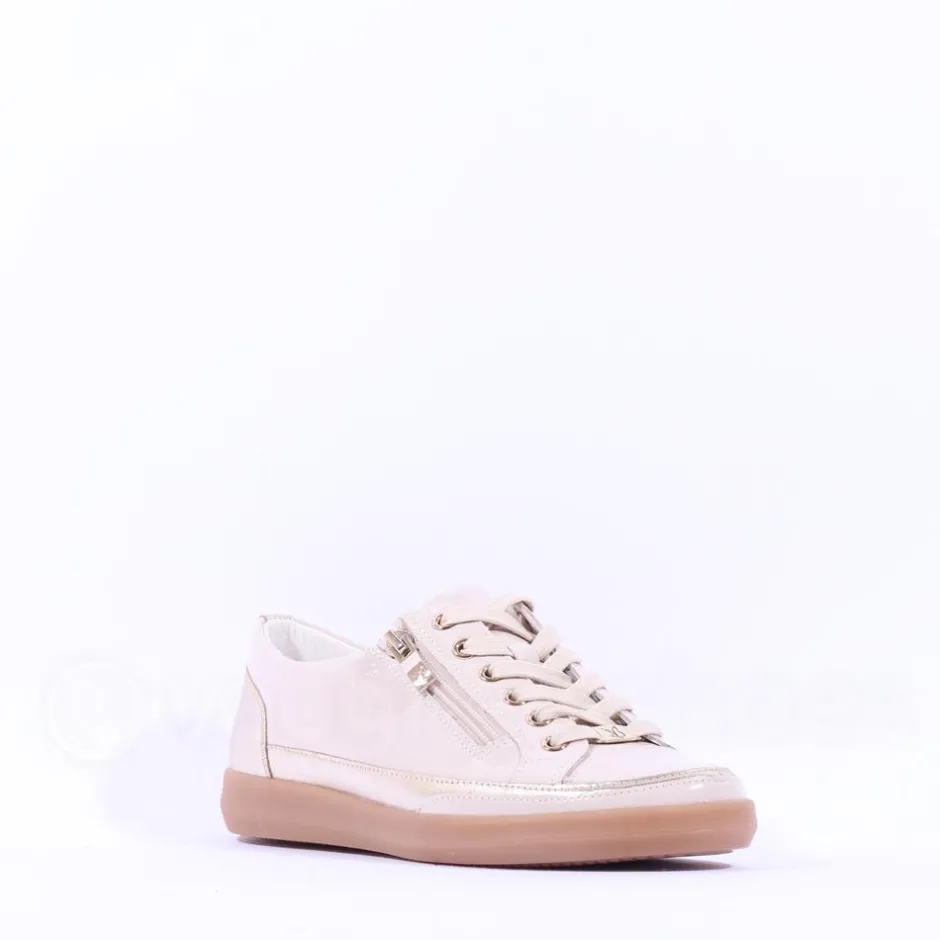 Women Caprice Manou Side Zip Lace Shoe - Cream Gold