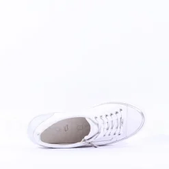 Women Caprice Manou Side Zip Lace Shoe - White Silver