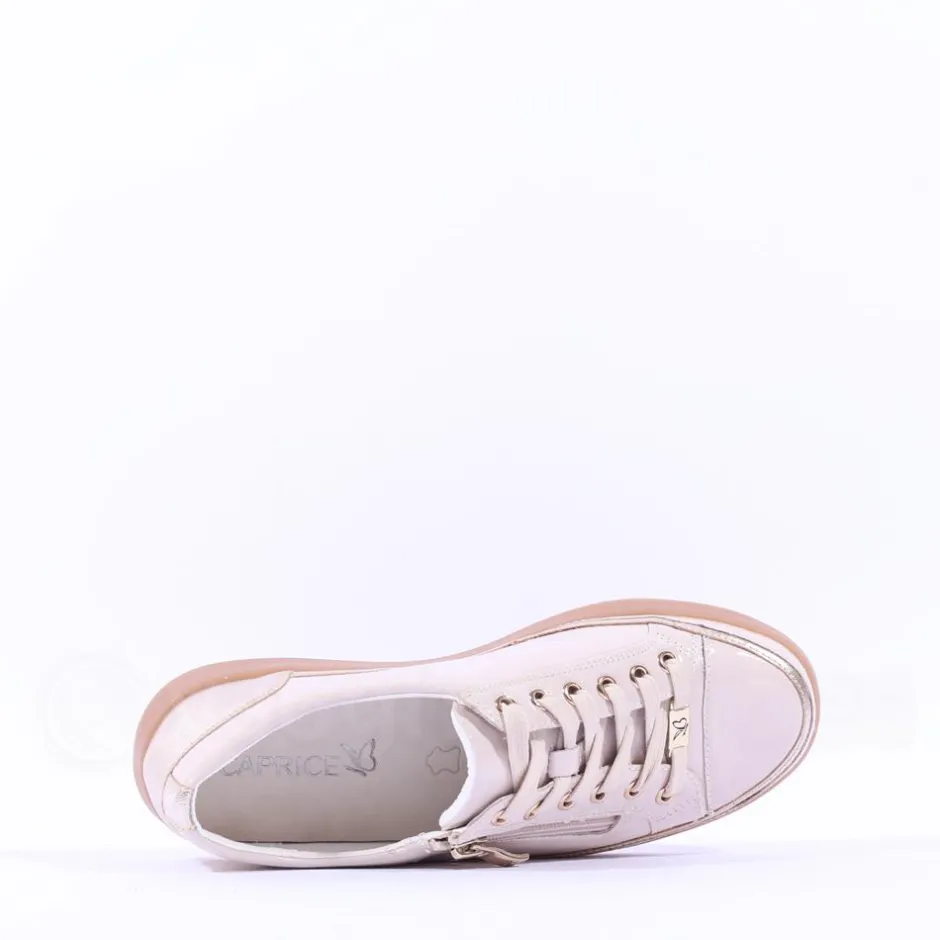 Women Caprice Manou Side Zip Lace Shoe - Cream Gold