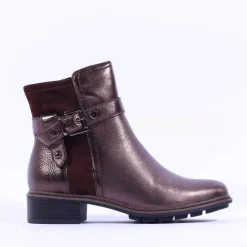 Women Tamaris Marly Strap Buckle Ankle Boot - Mocca Metallic