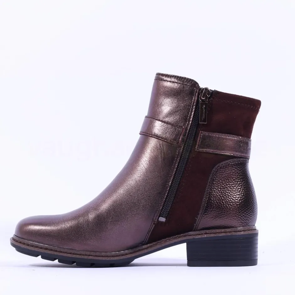 Women Tamaris Marly Strap Buckle Ankle Boot - Mocca Metallic