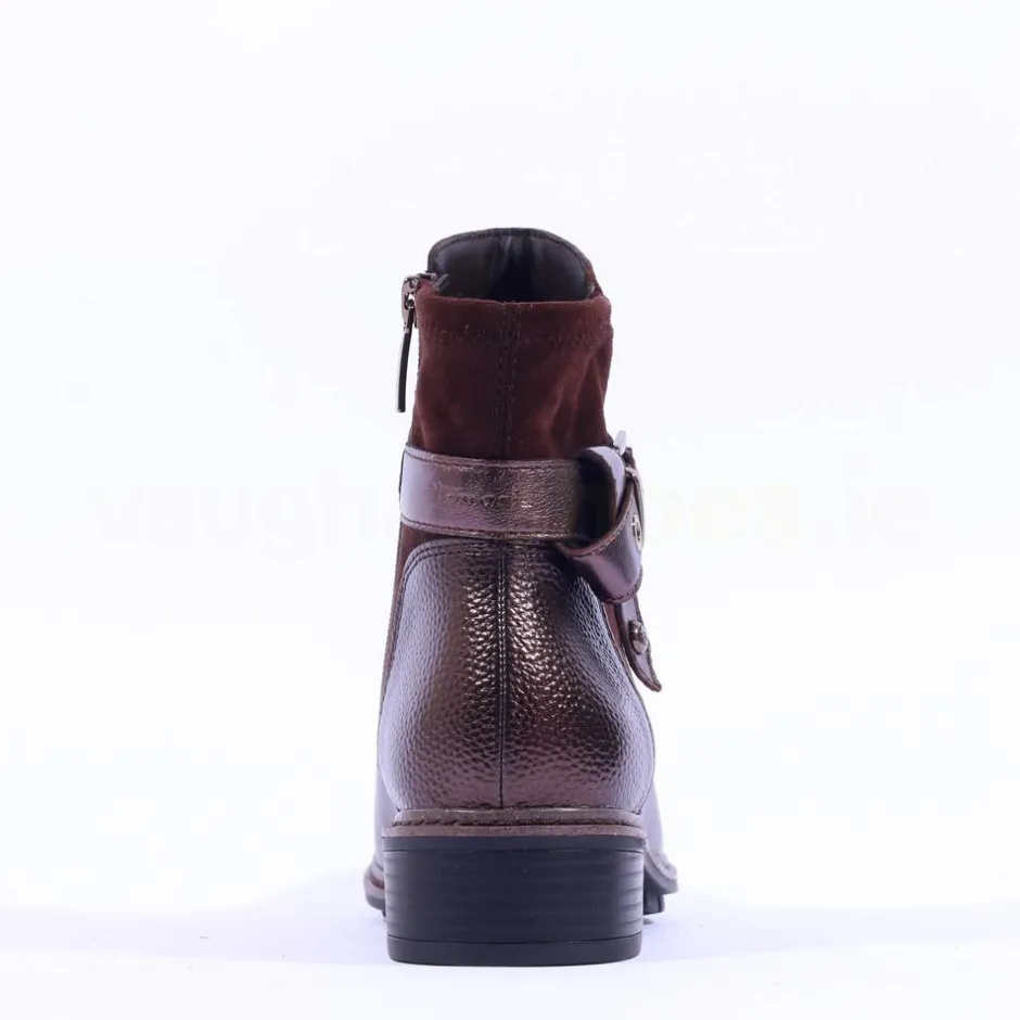 Women Tamaris Marly Strap Buckle Ankle Boot - Mocca Metallic