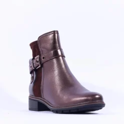 Women Tamaris Marly Strap Buckle Ankle Boot - Mocca Metallic