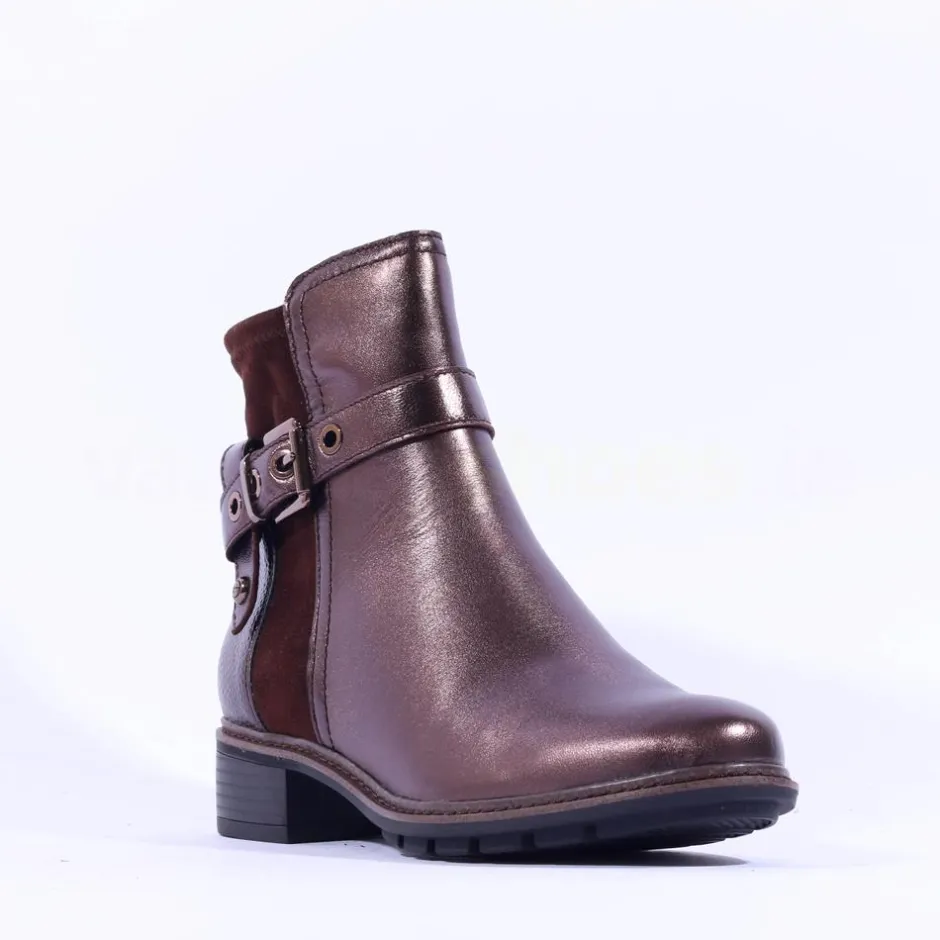 Women Tamaris Marly Strap Buckle Ankle Boot - Mocca Metallic
