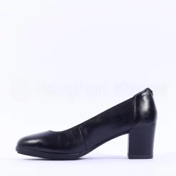 Women Tamaris Marva Block Heel Court Shoe - Black Leather