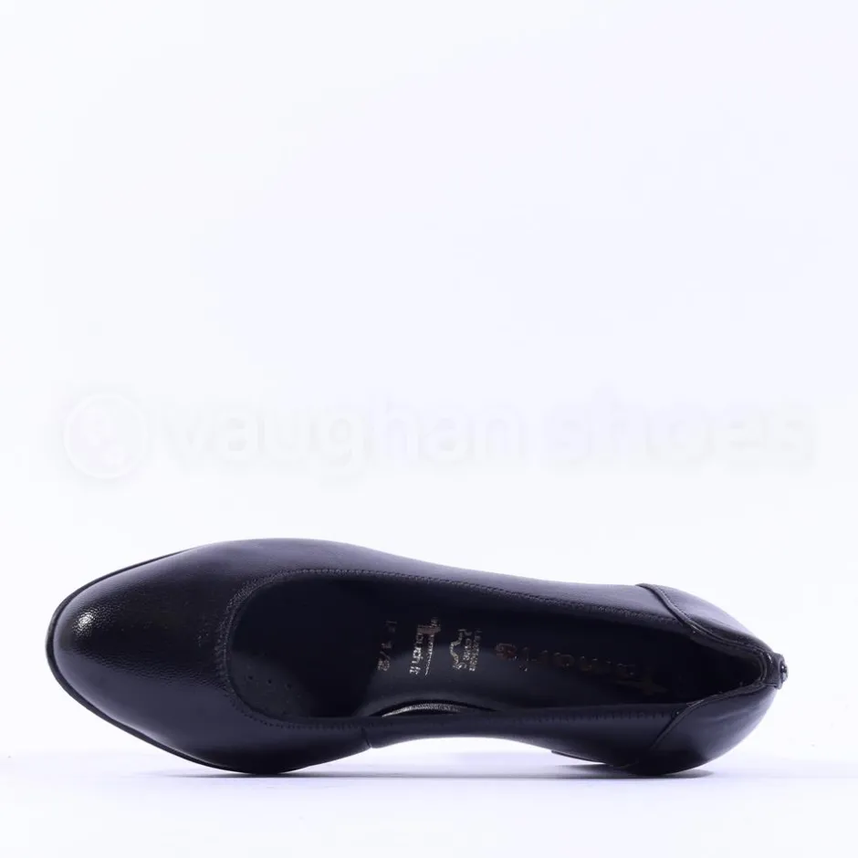 Women Tamaris Marva Block Heel Court Shoe - Black Leather