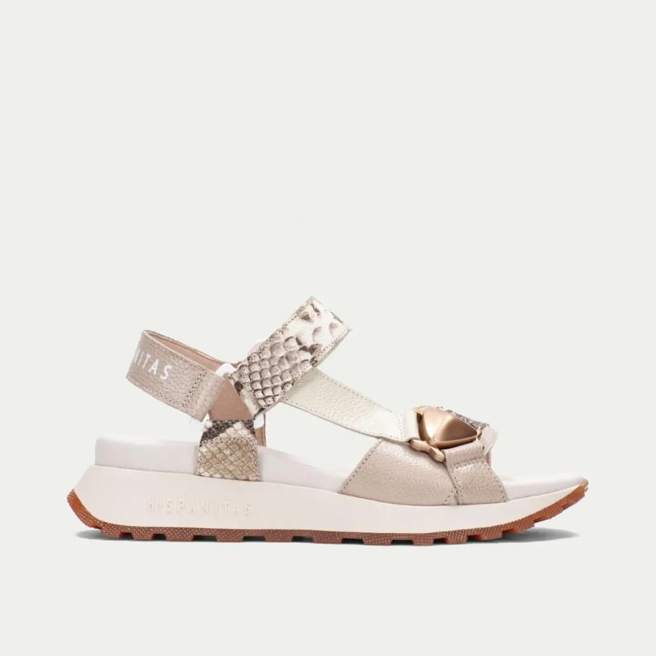 Women Hispanitas Maui Sporty T Bar Sandal - Taupe Snake