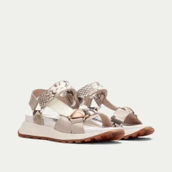 Women Hispanitas Maui Sporty T Bar Sandal - Taupe Snake
