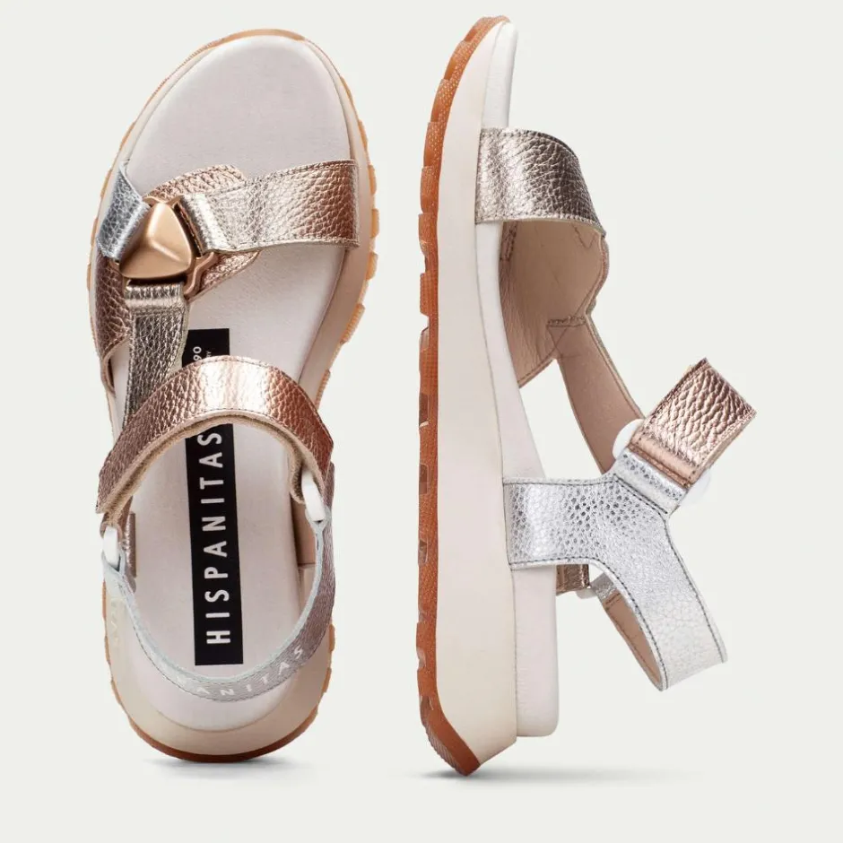 Women Hispanitas Maui Sporty T Bar Sandal - Metallic Combi