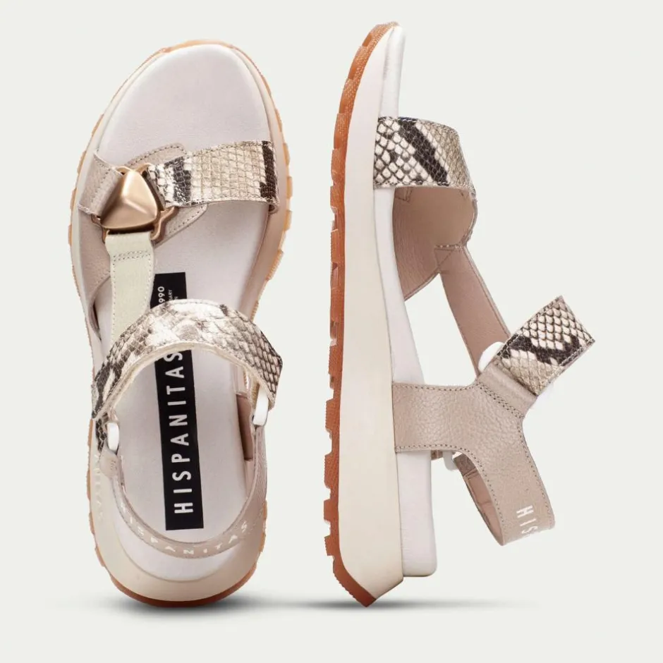 Women Hispanitas Maui Sporty T Bar Sandal - Taupe Snake