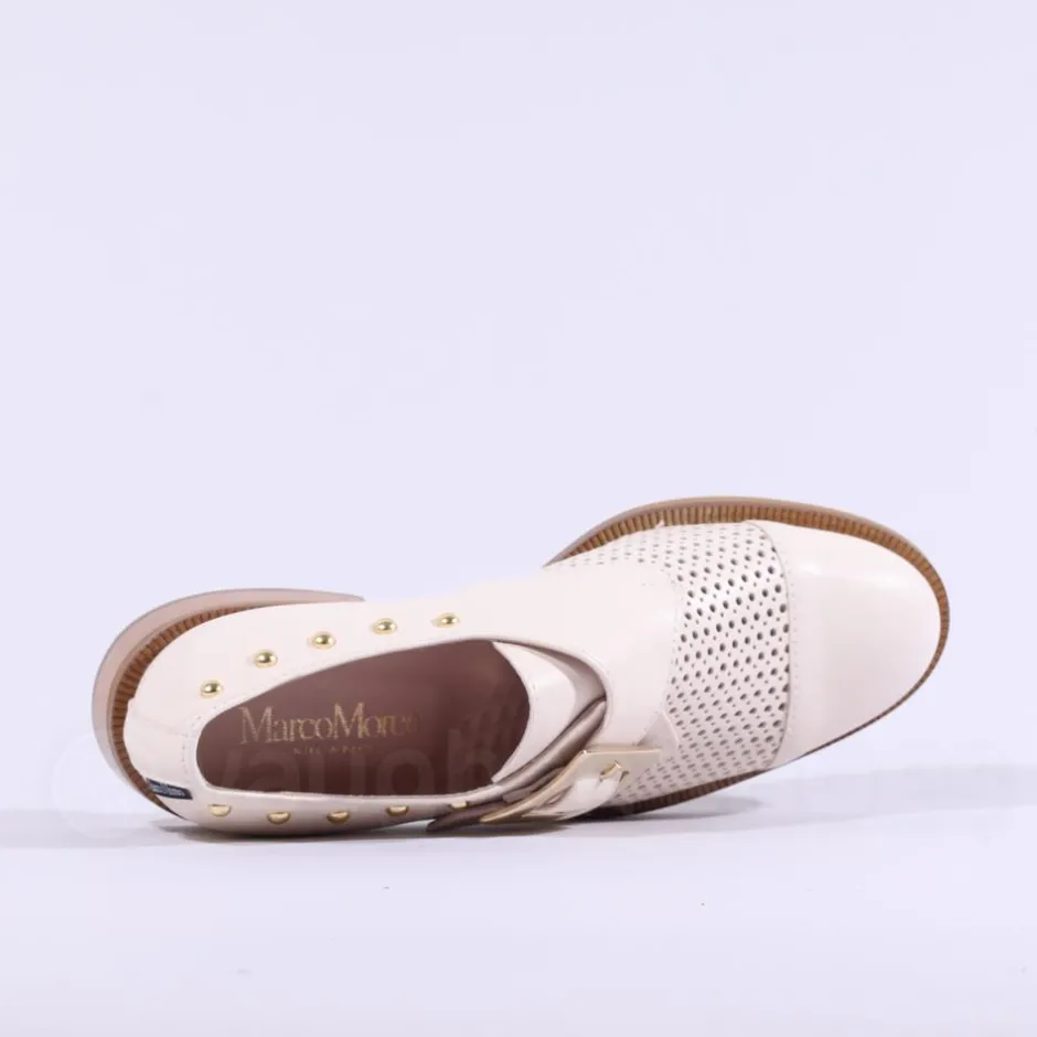 Women Marco Moreo Maura Buckle Punch Loafer - Cream Gold