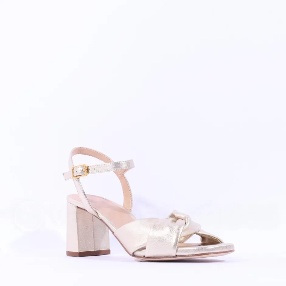 Women Unisa Medway Block Heel Cross Sandal - Gold Leather