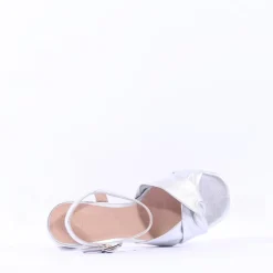 Women Unisa Medway Block Heel Cross Sandal - Silver Leather