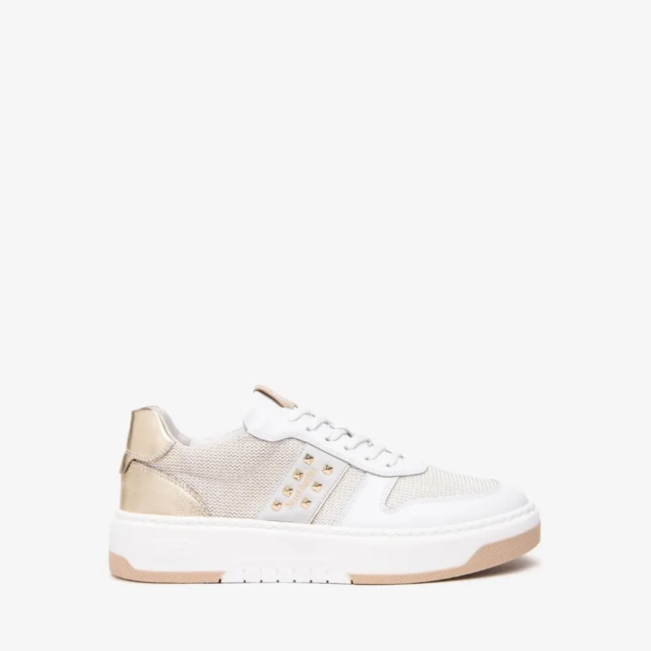 Women NeroGiardini Mesh Platform Laced Trainer - White Gold