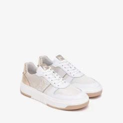 Women NeroGiardini Mesh Platform Laced Trainer - White Gold