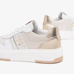 Women NeroGiardini Mesh Platform Laced Trainer - White Gold