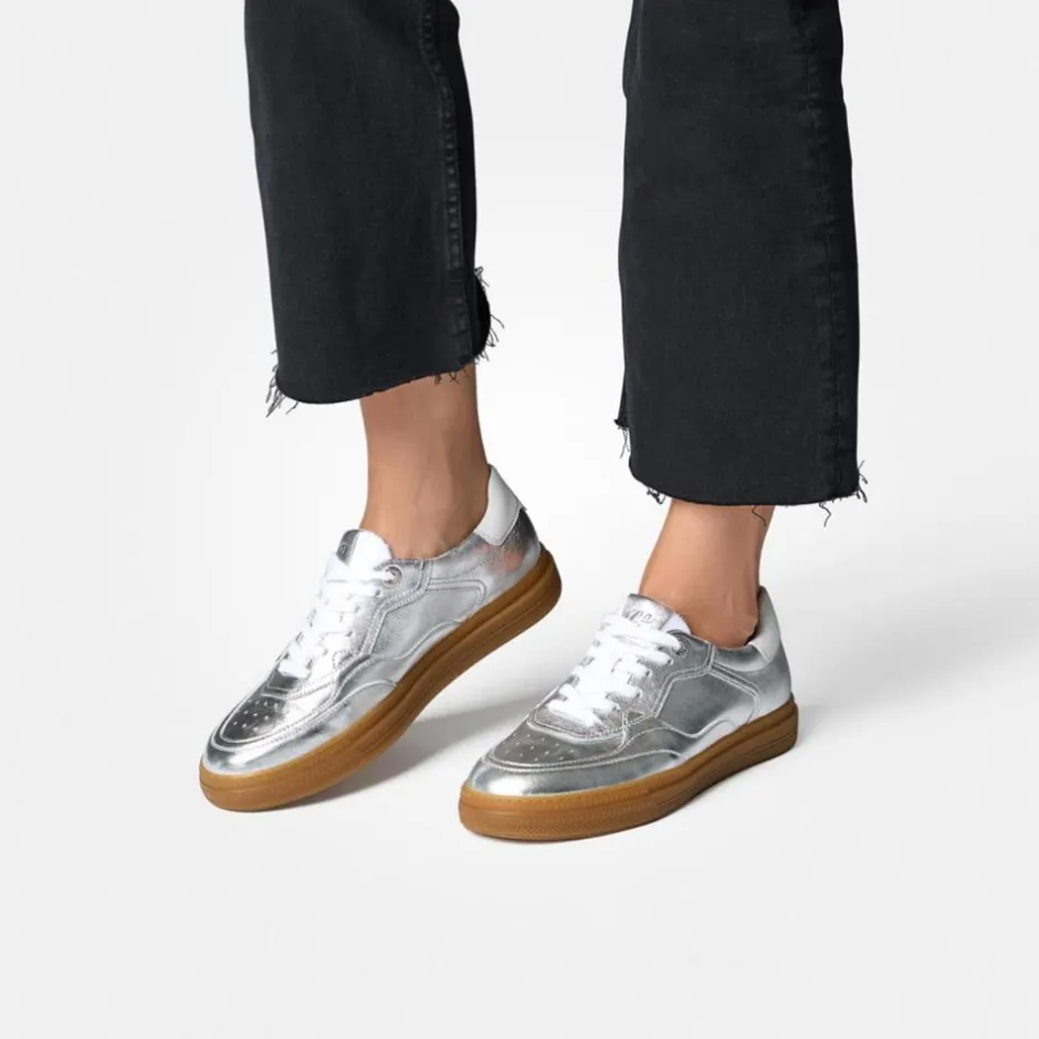 Women Paul Green Metallic Gumsole Trainer - Silver Leather