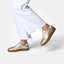 Women Paul Green Metallic Gumsole Trainer - Gold Leather