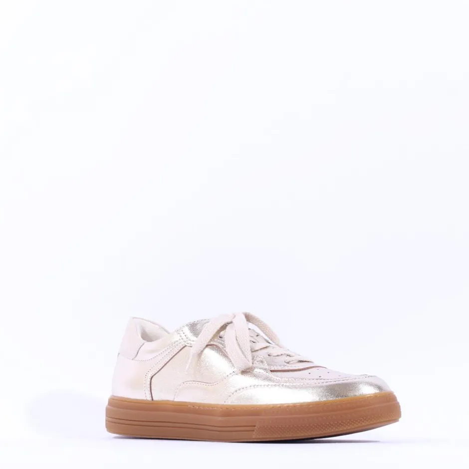 Women Paul Green Metallic Gumsole Trainer - Gold Leather