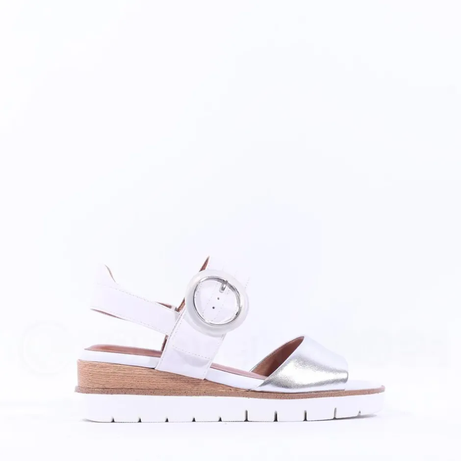 Women Tamaris Michi Wedge Ring Buckle Sandal - White Silver