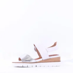 Women Tamaris Michi Wedge Ring Buckle Sandal - White Silver