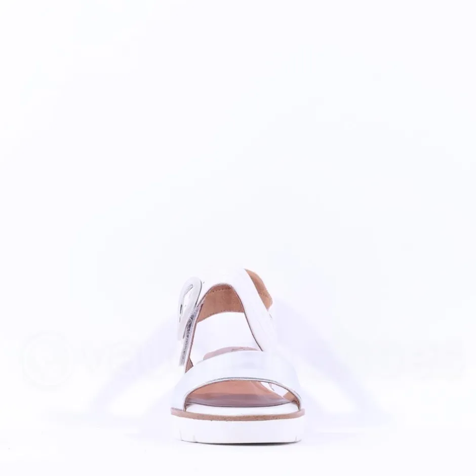 Women Tamaris Michi Wedge Ring Buckle Sandal - White Silver