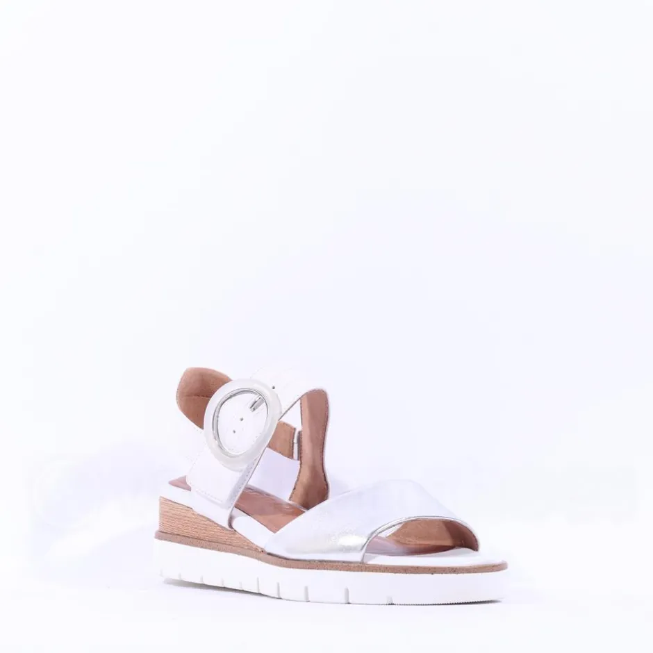 Women Tamaris Michi Wedge Ring Buckle Sandal - White Silver
