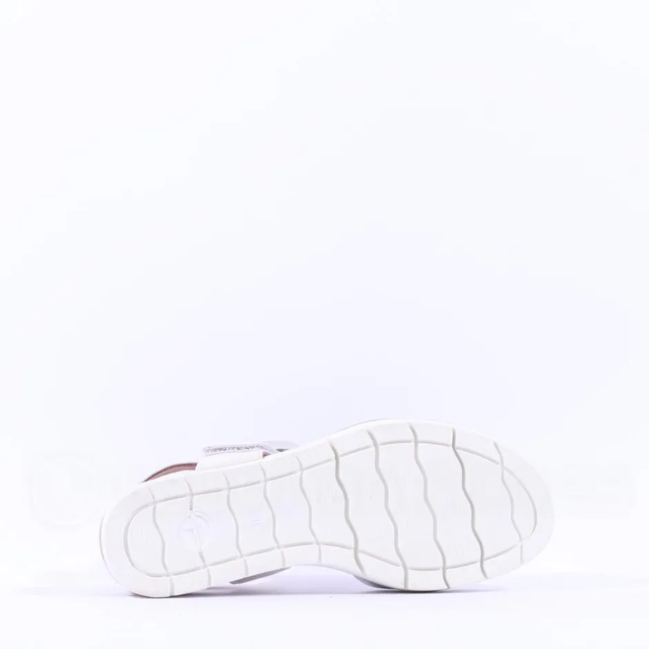 Women Tamaris Michi Wedge Ring Buckle Sandal - White Silver