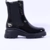 Women Paul Green Mid Calf Chelsea Boot - Black Patent