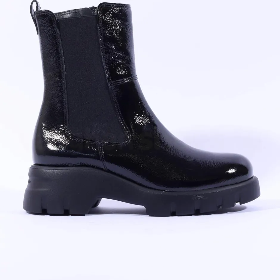 Women Paul Green Mid Calf Chelsea Boot - Black Patent