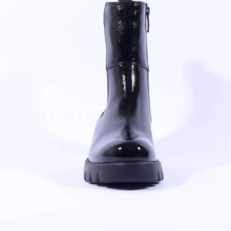 Women Paul Green Mid Calf Chelsea Boot - Black Patent