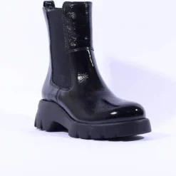 Women Paul Green Mid Calf Chelsea Boot - Black Patent