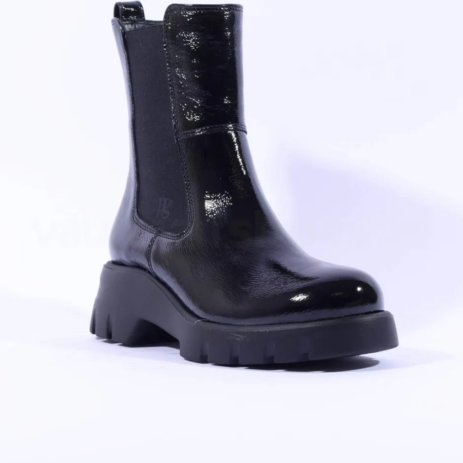 Women Paul Green Mid Calf Chelsea Boot - Black Patent