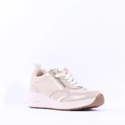 Women Tamaris Milana Laced Wedge Trainer - White Silver