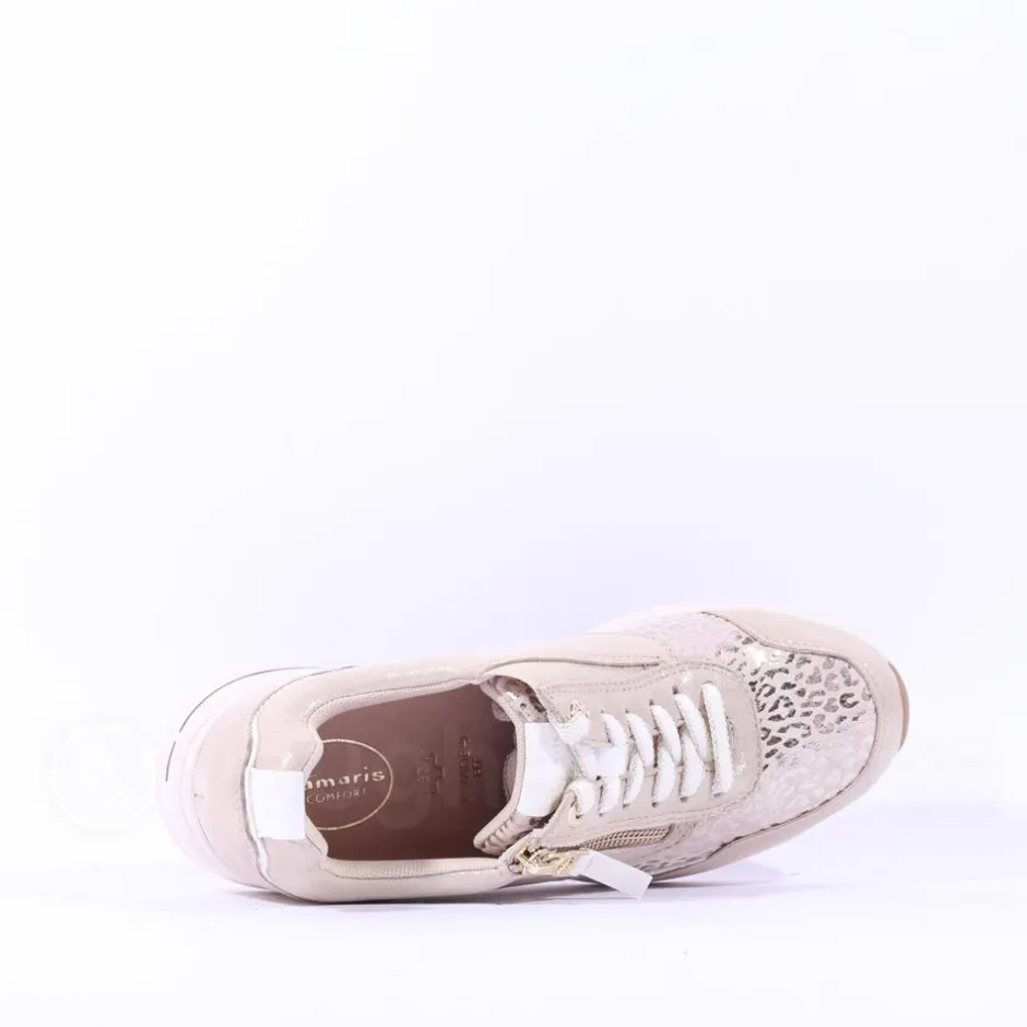 Women Tamaris Milana Laced Wedge Trainer - White Silver
