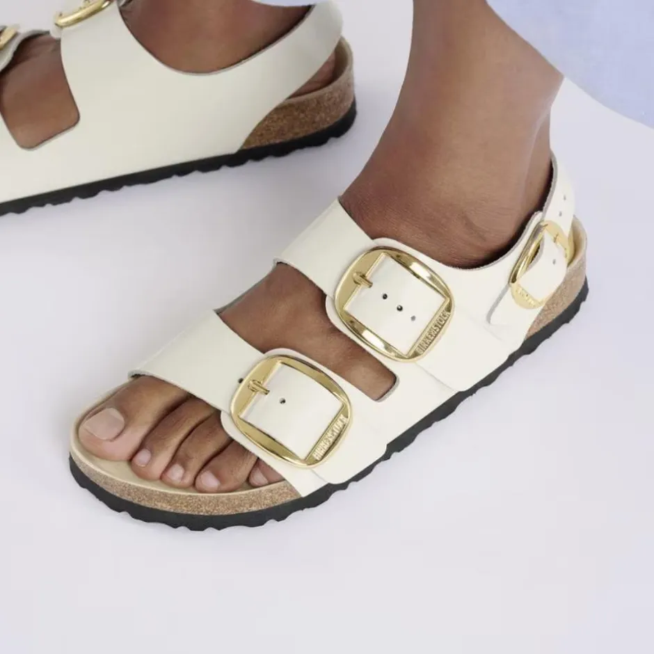 Women Birkenstock Milano Big Buckle High Shine - High Shine Ecru