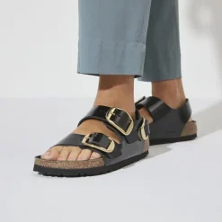 Women Birkenstock Milano Big Buckle High Shine - High Shine Black
