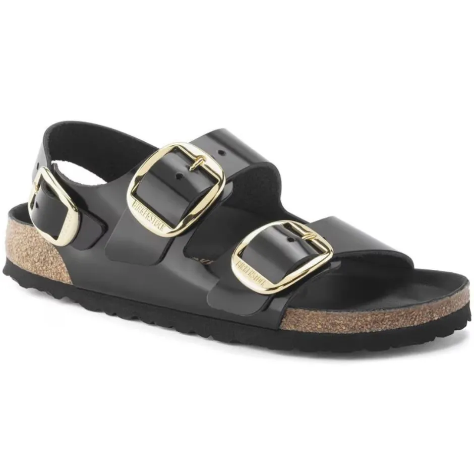 Women Birkenstock Milano Big Buckle High Shine - High Shine Black