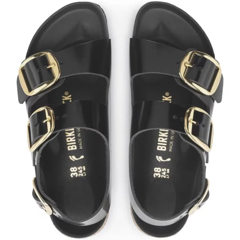 Women Birkenstock Milano Big Buckle High Shine - High Shine Black