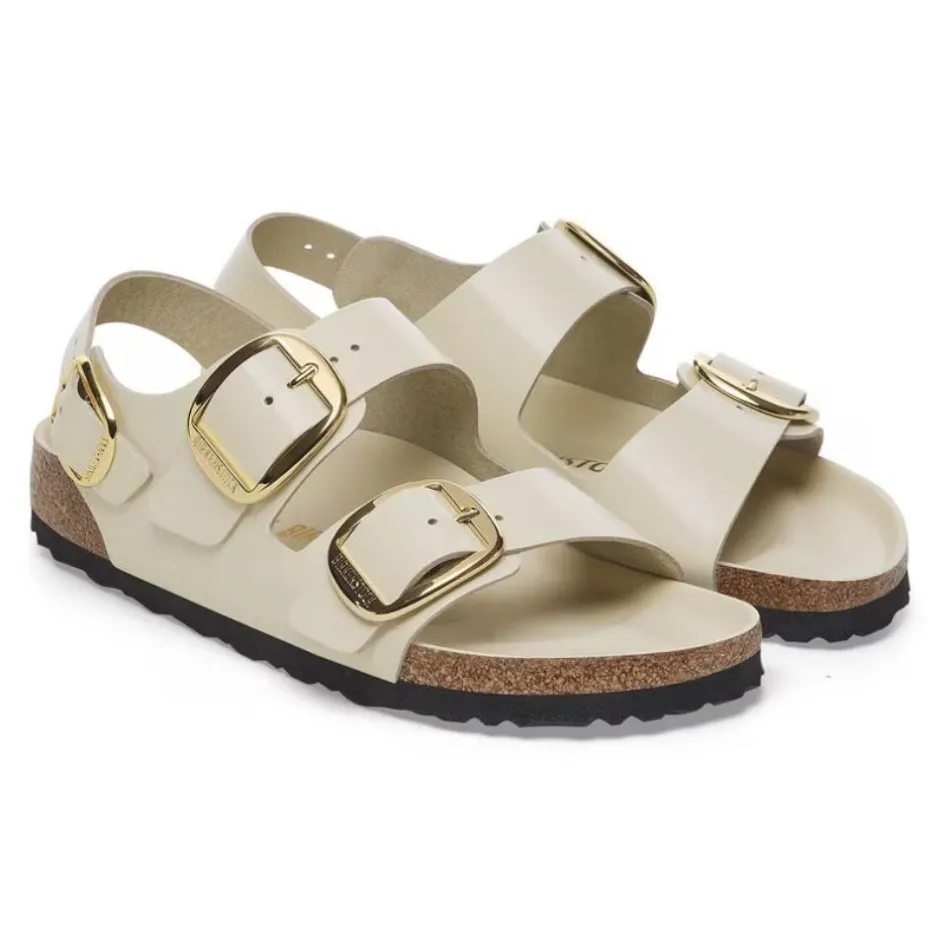 Women Birkenstock Milano Big Buckle High Shine - High Shine Ecru