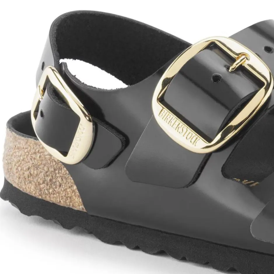 Women Birkenstock Milano Big Buckle High Shine - High Shine Black