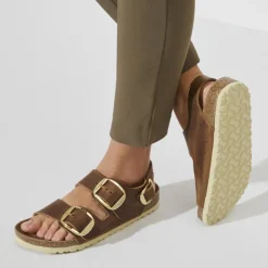 Women Birkenstock Milano Big Buckle Oiled - Cognac Leather