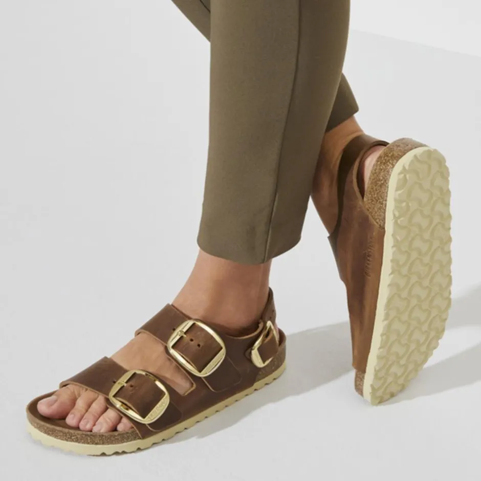 Women Birkenstock Milano Big Buckle Oiled - Cognac Leather