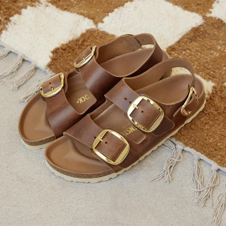 Women Birkenstock Milano Big Buckle Oiled - Cognac Leather