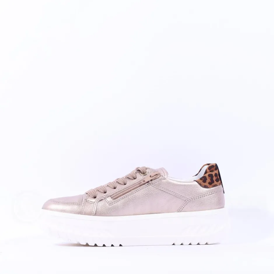 Women Ara Monaco Internal Zip Platform Trainer - Metallic Leopard