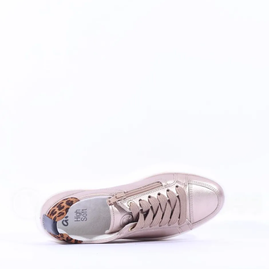 Women Ara Monaco Internal Zip Platform Trainer - Metallic Leopard