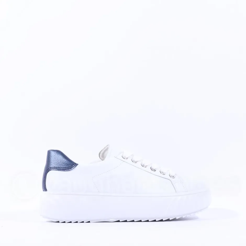 Women Ara Monaco Platform Laced Trainer - White Navy